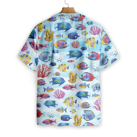 Fish And Corals On Blue Background Pattern Hawaiian Shirt, Hawaiian Shirt Gift, Christmas Gift