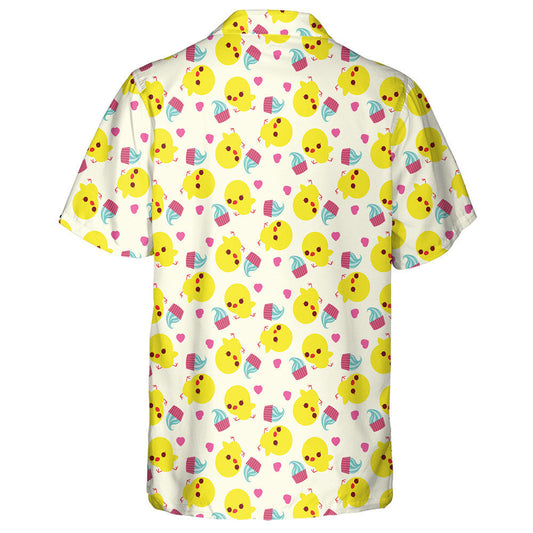 Little Cute Yellow Chicken With Cake And Heart Hawaiian Shirt, Hawaiian Shirt Gift, Christmas Gift