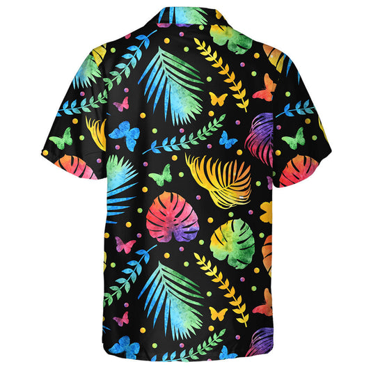 Spring Theme Jungle Monstera Leaf And Butterflies Hawaiian Shirt, Hawaiian Shirt Gift, Christmas Gift