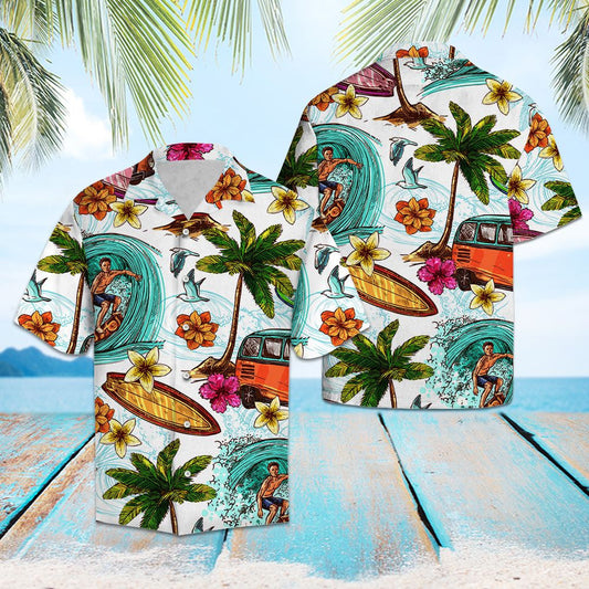 Surfing Beach Palm Crainn Agus Plumeria Dear Léine Haváís, Léine Haváís Bronntanais, Nollag Bronntanas