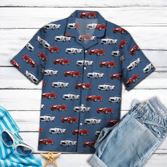 Racing Red And White Cars In Blue Hawaiian Shirt,Hawaiian Shirt Gift, Christmas Gift