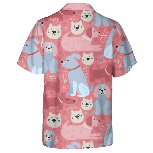 Cartoon Pink Dogs And Cats Isolated Background Hawaiian Shirt, Hawaiian Shirt Gift, Christmas Gift