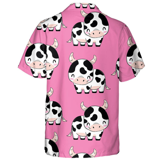 Hand Draw Cute Cow On Pink Background Hawaiian Shirt, Hawaiian Shirt Gift, Christmas Gift