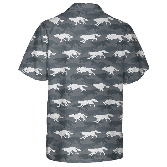 Running Wolf On Gray Background Fans Of Hunting Hawaiian Shirt, Hawaiian Shirt Gift, Christmas Gift