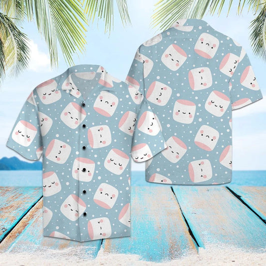 Marshmallow Álainn Le Sneachta Bán I Léine Haváís Éadrom Gorm, Bronntanas Léine Haváíais, Bronntanas Nollag