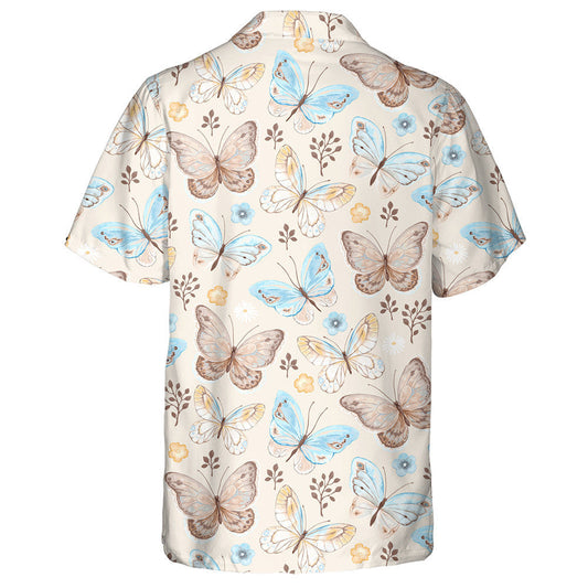 Flying Butterflies And Flowers In Blue Brown Hawaiian Shirt, Hawaiian Shirt Gift, Christmas Gift