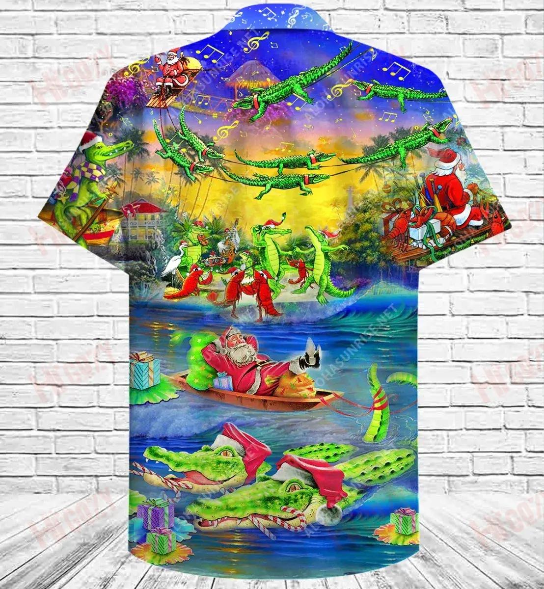 Santa Riding Alligator Short Hawaiian Shirt Summer Short Sleeve Custom Hawaiian Shirts Hawaiian Shirts For Women, Hawaiian Shirt Gift, Christmas Gift