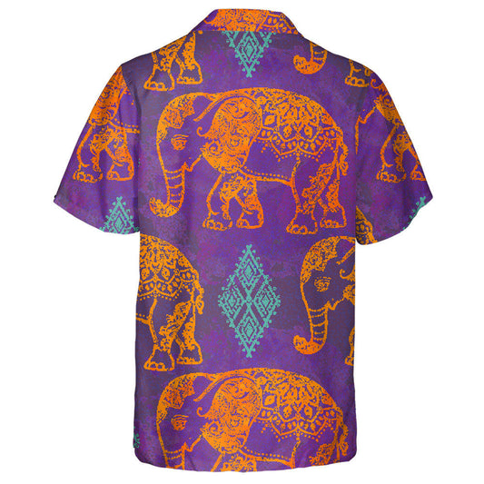 Smiling Gold Elephant With Rhombus Shapes Hawaiian Shirt,Hawaiian Shirt Gift, Christmas Gift