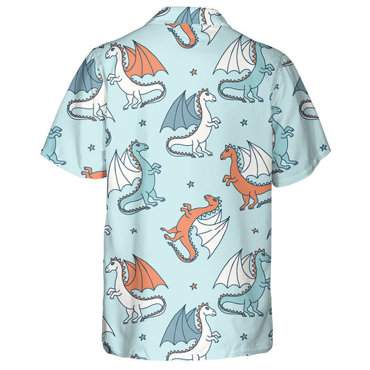 Cute Cartoon Dragons And Stars On Light Hawaiian Shirt, Hawaiian Shirt Gift, Christmas Gift