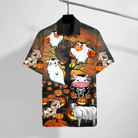Scary Night Cow Halloween Design Hawaiian Shirt,Hawaiian Shirt Gift, Christmas Gift
