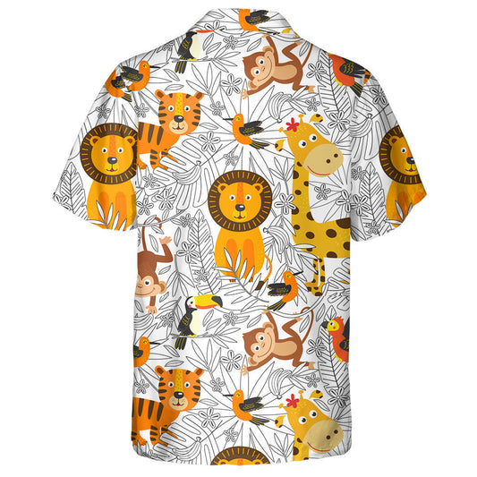 Sketchy Coloring Palm Jungle With Animals Pattern Hawaiian Shirt, Hawaiian Shirt Gift, Christmas Gift
