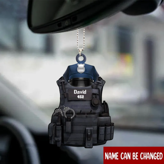 Personalized Police Car Hanging Ornament Police Bulletproof Vest With Service Cap Ornament, Christmas Decoration