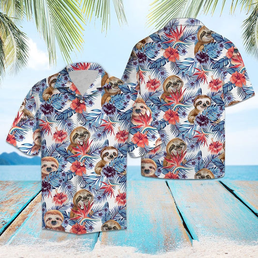 Sloth With Paradise Flowers And Hibiscus Hawaiian Shirt,Hawaiian Shirt Gift, Christmas Gift