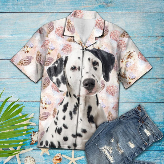Pretty Seashells And Cute Dalmatian Portrait Pattern Hawaiian Shirt, Hawaiian Shirt Gift, Christmas Gift