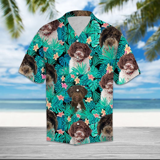 Lagotto Romagnolo With Tropical Leaves And Flowers Hawaiian Shirt, Hawaiian Shirt Gift, Christmas Gift