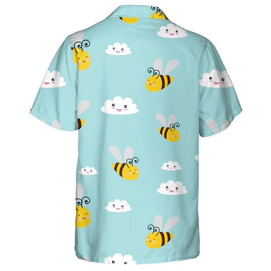 Watercolor Cartoon Bee In The Sky With Clouds Hawaiian Shirt, Hawaiian Shirt Gift, Christmas Gift