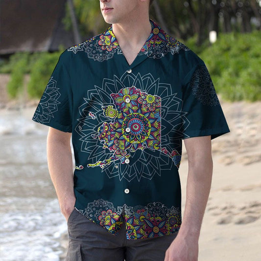 Léarscáil Uathúil As Alasca Mandala Flower Patchwork Pattern Léine Haváís, Bronntanas Léine Haváíais, Bronntanas Nollag