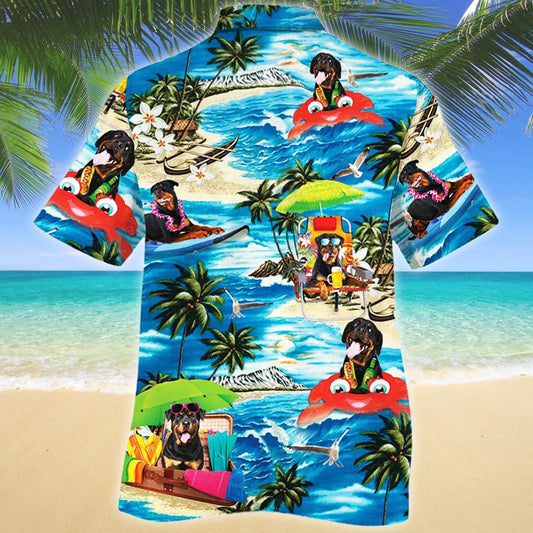 Ildathanna Rottweiler Happy Lovers Madraí Trá Vibe Art Léine Haváís, Bronntanas Léine Haváís, Bronntanas Nollag