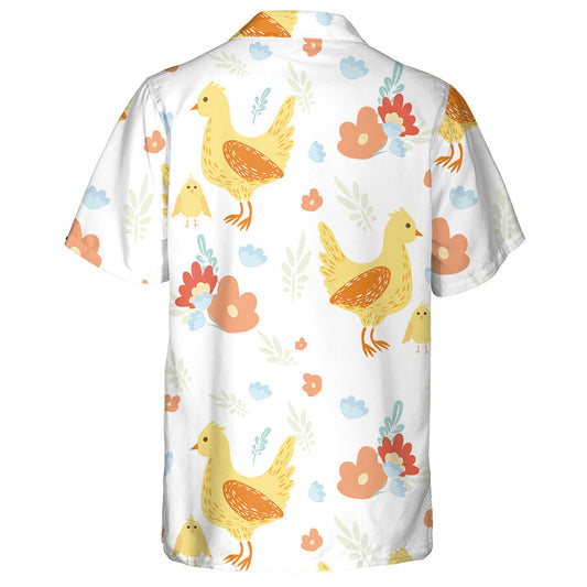Hen And Cute Chicken With Flowers Plants Hawaiian Shirt, Hawaiian Shirt Gift, Christmas Gift