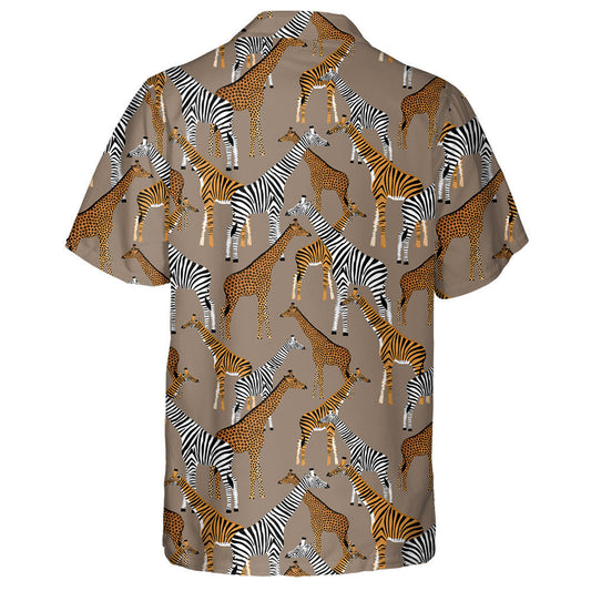 Wild Animals Giraffes With Zebra Leopard And Tiger Coloring Hawaiian Shirt, Hawaiian Shirt Gift, Christmas Gift
