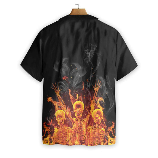 Fire Skeletons Night Party Pattern Hawaiian Shirt,Hawaiian Shirt Gift, Christmas Gift