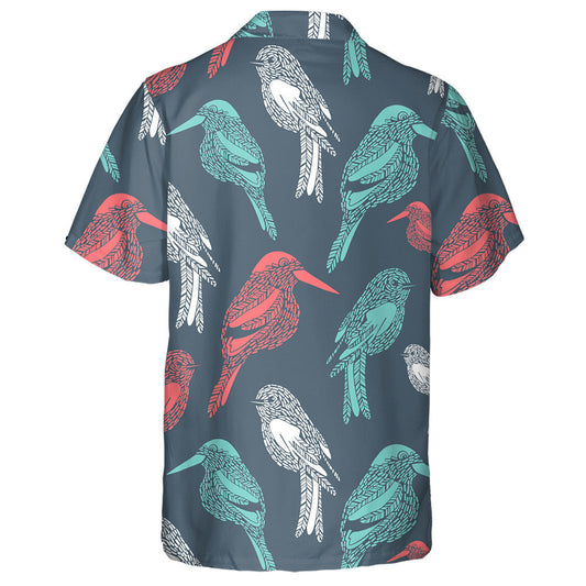 Red Mint And White Bird On Blue Background Hawaiian Shirt, Hawaiian Shirt Gift, Christmas Gift