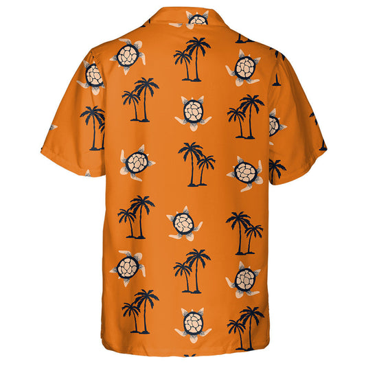 Palm Trees And Turtles On Orange Tropical Background Hawaiian Shirt, Hawaiian Shirt Gift, Christmas Gift