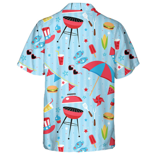 Repeating Backyard Bbq Party Patriotic Blue Background Hawaiian Shirt, Hawaiian Shirt Gift, Christmas Gift