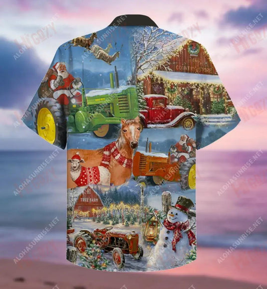 Christmas Farm Unisex Short Sleeve Shirt Vacation Short Sleeve Hawaiian Crazy Shirts Hawaiian Shirts For Men– Dnstyles_Hawaiian Shirt Gift, Christmas Gift