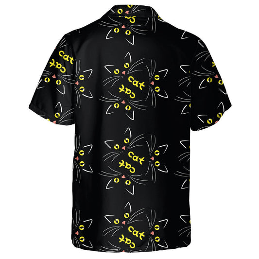 Cat Face On Black With Yellow Eyes Hawaiian Shirt, Hawaiian Shirt Gift, Christmas Gift