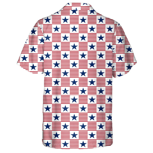 Usa Patriotic Panoramic Check Pattern With Stripes And Stars Hawaiian Shirt, Hawaiian Shirt Gift, Christmas Gift