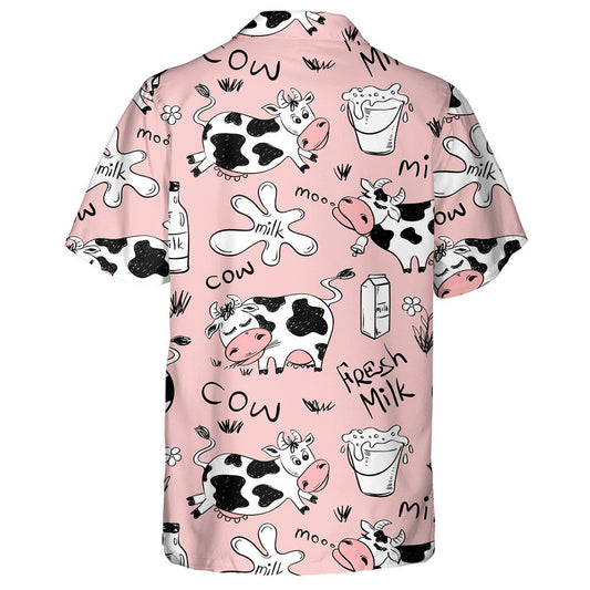 Funny Cows And Milk Product On Pink Hawaiian Shirt, Hawaiian Shirt Gift, Christmas Gift