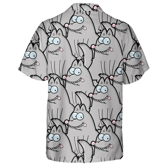 Cute Cartoon Style Face Grey Wolf Hawaiian Shirt, Hawaiian Shirt Gift, Christmas Gift