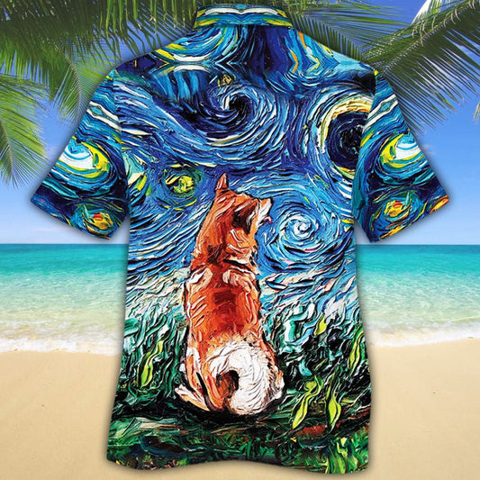 Shiba Inu Dog Lovers Beautiful Night Sky Hawaiian Shirt, Hawaiian Shirt Gift, Christmas Gift