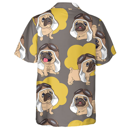 Cartoon Pug Puppy In A Pilot Helmet And Clouds Hawaiian Shirt, Hawaiian Shirt Gift, Christmas Gift