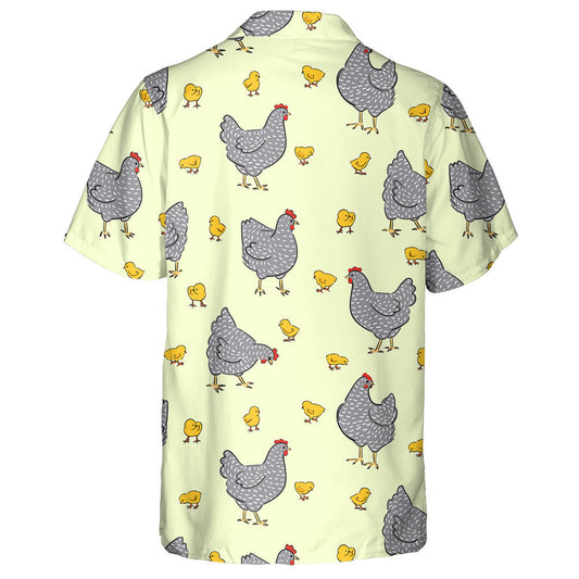 Beautiful Hen And Chicken On Yellow Background Hawaiian Shirt, Hawaiian Shirt Gift, Christmas Gift