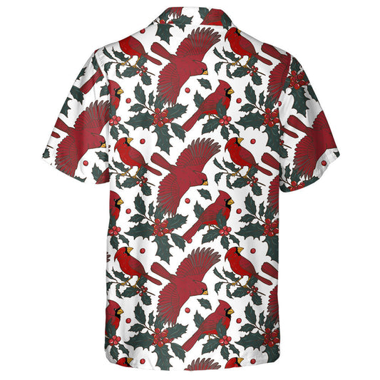 Funny Red Cardinal Bird And Holly Branches Hawaiian Shirt, Hawaiian Shirt Gift, Christmas Gift