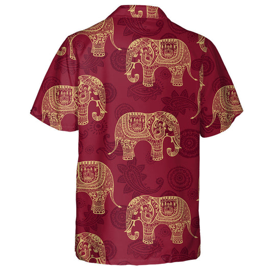 Clear Texture Stylized Elephant On Red Background Hawaiian Shirt, Hawaiian Shirt Gift, Christmas Gift