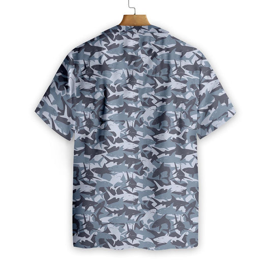 Shark Camouflage Design Hysterical Pattern Hawaiian Shirt,Hawaiian Shirt Gift, Christmas Gift