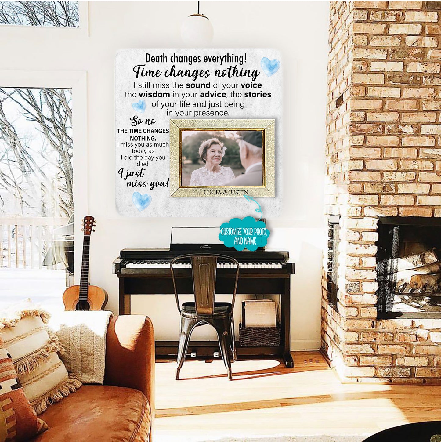 Death changes everything, time changes nothing Memorial Picture Frame - Keepsake Plaque That Holds a custom Photo - Sympathy Gift to Tribute The Loss of a Loved One