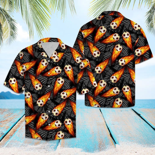 Soccer Fire Flying To Goal Pattern Hawaiian Shirt,Hawaiian Shirt Gift, Christmas Gift
