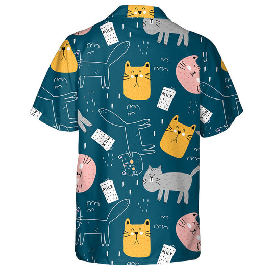 Cartoon Cats And Milk With Decor Elements Hawaiian Shirt, Hawaiian Shirt Gift, Christmas Gift