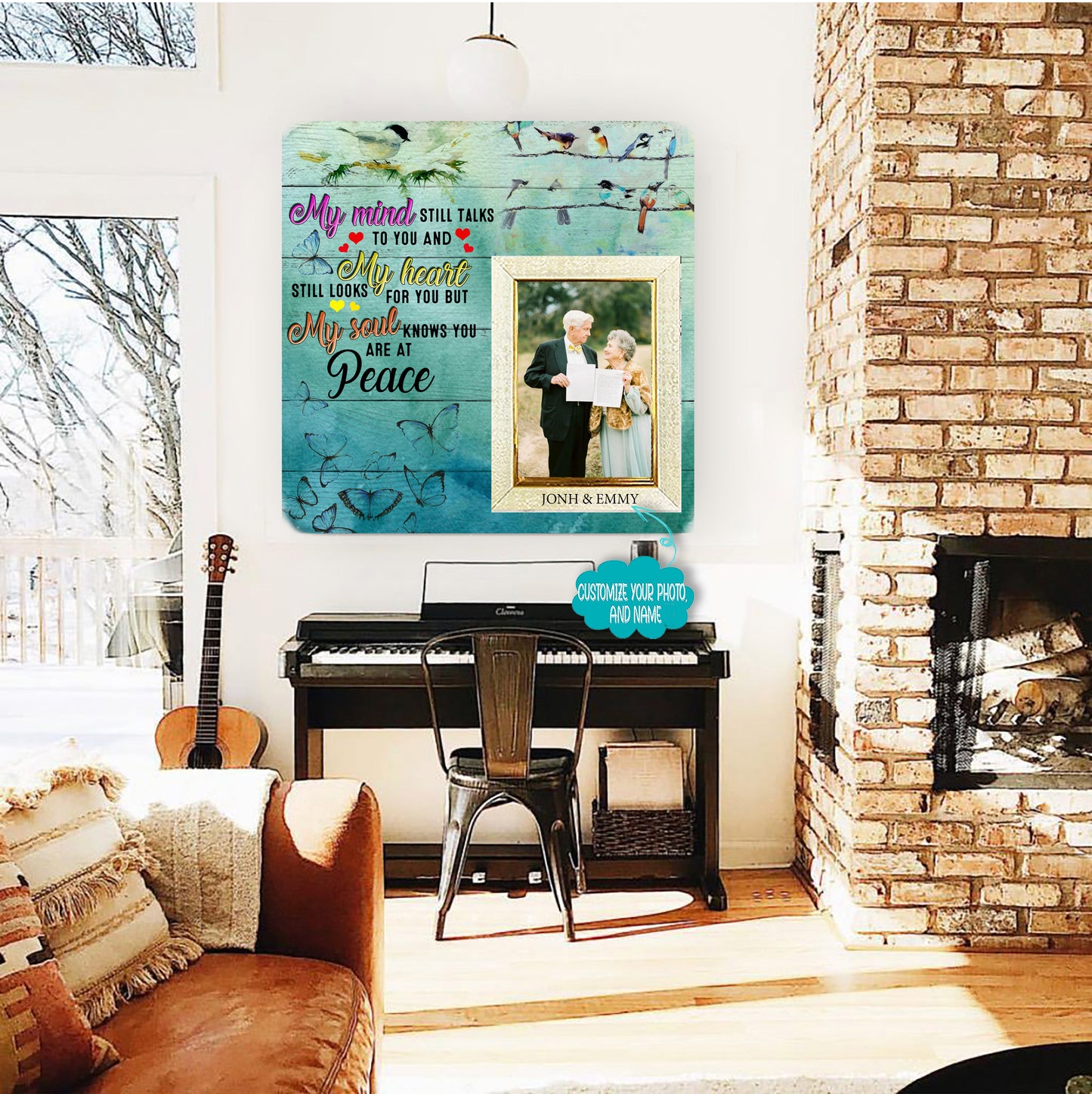 Labhrann m'intinn leat fós agus mo chroí Fráma Pictiúr Cuimhneacháin - Plaic Coinníollach a Choinníonn Grianghraf Saincheaptha - Bronntanas Comhbhrón mar Ómós do Chailliúint Duine