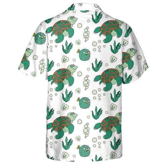 Turtar Farraige Agus Éisc Puffer Dathanna Glasa Léine Haváise, Bronntanas Léine Haváís, Bronntanas Nollag