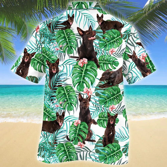 Australian Kelpie Dog Tropical Plant Monstera Leaf Pattern Hawaiian Shirt, Hawaiian Shirt Gift, Christmas Gift