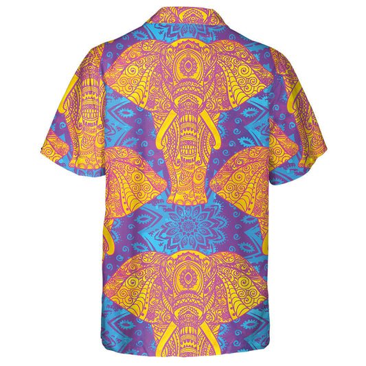 Pink And Yellow Elephant Mandala On Purple Background Hawaiian Shirt, Hawaiian Shirt Gift, Christmas Gift