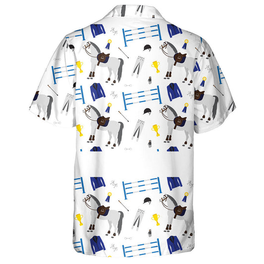 Cartoon Horse Riding Sport Equipment On White Hawaiian Shirt, Hawaiian Shirt Gift, Christmas Gift
