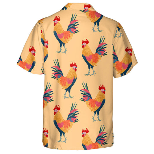 Multicolored Beautiful Chicken Rooster On Light Background Hawaiian Shirt, Hawaiian Shirt Gift, Christmas Gift