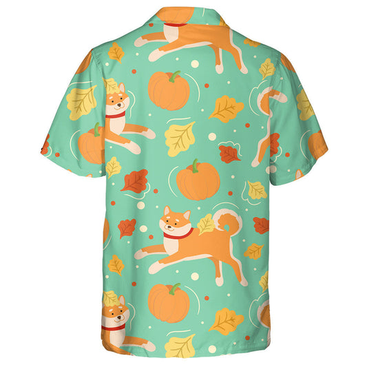 Cartoon Shiba Inu Cúlra Scoite Madra Inu Agus Pumpkin Léine Haváís, Bronntanas Léine Haváí, Bronntanas Nollag