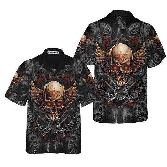 Viking Gothic Skull Biker Horror Halloween Hawaiian Shirt,Hawaiian Shirt Gift, Christmas Gift